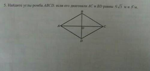 Найдите углы ромба ABCD, если его диагонали AC и BD равны 5√3 м и 5 м