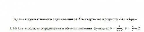1. Найдите область определения и область значения функции: y = 1/(x + 3), y = x/4 - 2