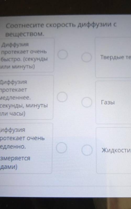 Соедините скорость диффузии с веществом