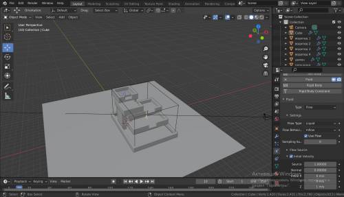Blender Жидкость не вытекает из куба Был такой порядок действий: создал домен, затем создал куб из к
