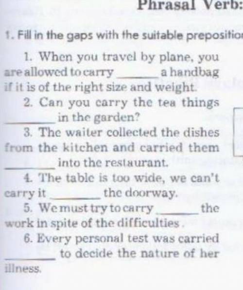 Phrasal Verb: Carry. Filling the gaps with the suitable prepositions: on, out, (smb) through еще во