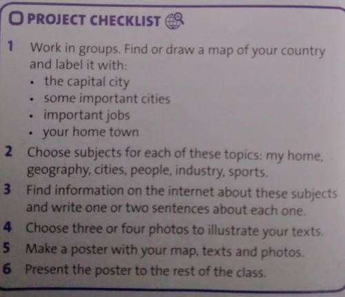 3 Make a poster about yourcountry. Follow the steps in theproject checklist. 