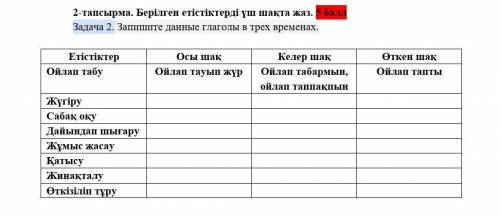 2-тапсырма. Берілген етістіктерді үш шақта жаз. Задача 2. Запишите данные глаголы в трех временах. Е