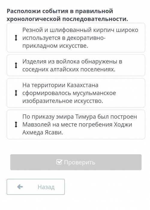 Расположи события в правильной хронологической последовательности 