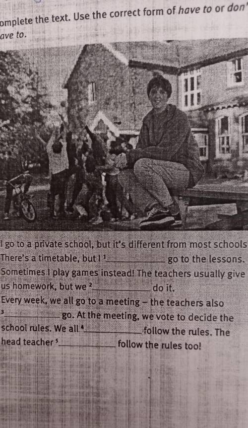 Complete the text.Use correct form of have to or don't have to.