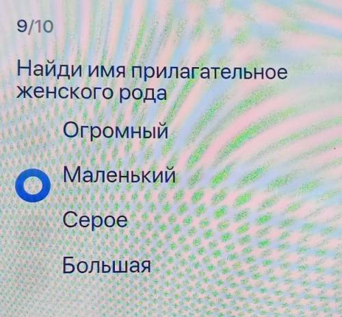Найди Имя прилагательноеженского родаОгромныйМаленькийСероеБольшая​