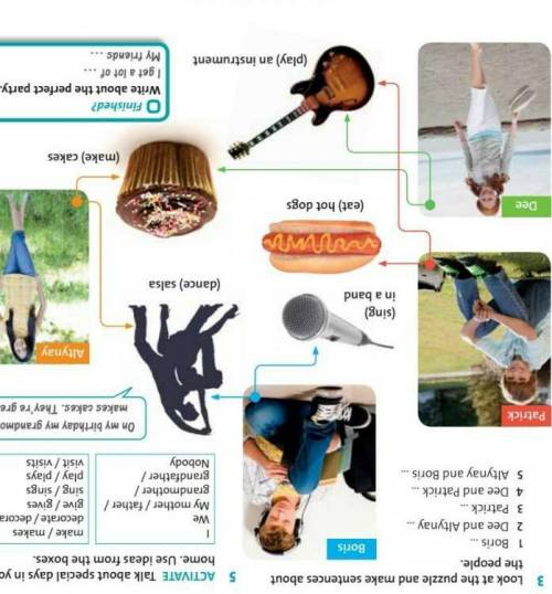 Look at the puzzle and make sentences about the people