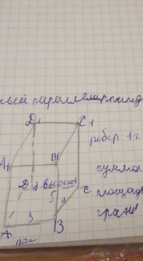 найти сумму рёбер и площадь всей грани 