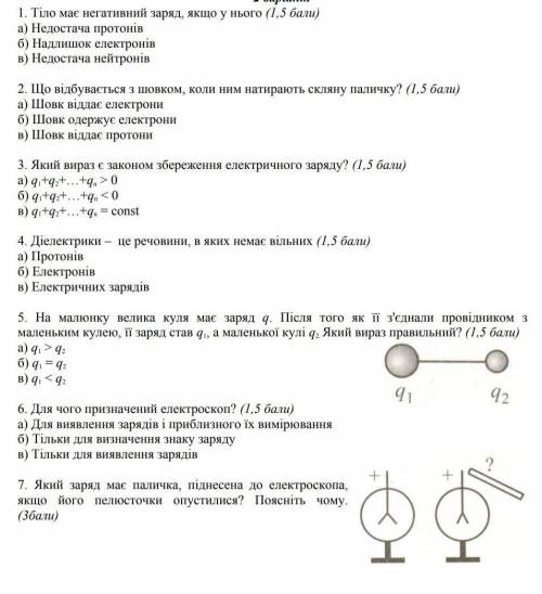 Самостійна з фізики 8 клас механізм електризації . Електроскоп