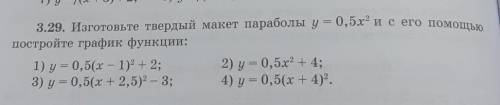 3.29. Изготовьте твердый макет параболы у = 0,5(х-1)²+2 и с его постройте график функции: 