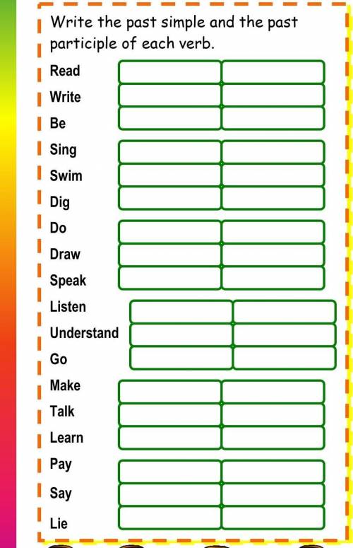 Write the past simple and the past participle of earch verb 