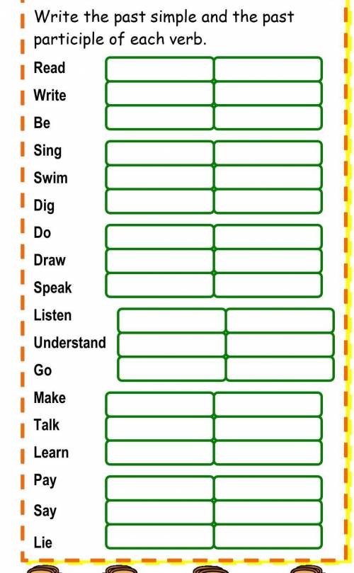 Write the past simple and the past participle of earch verb 