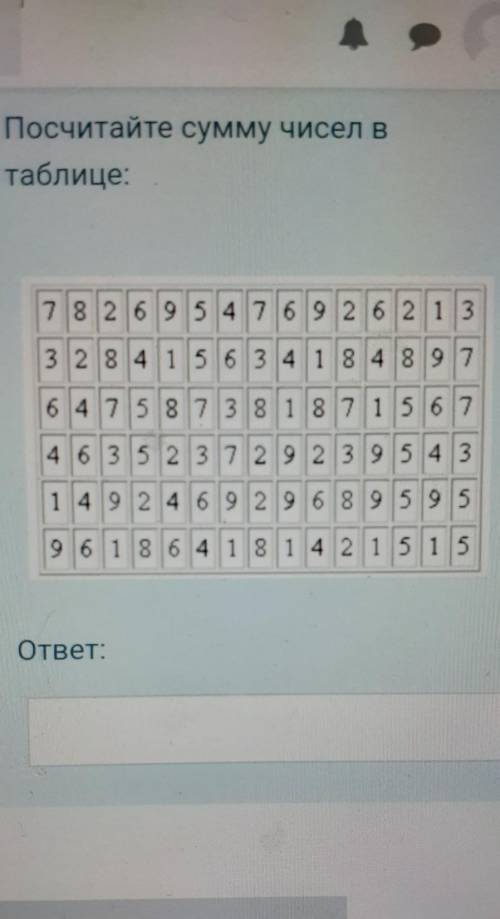 Посчитайте сумму чисел в таблице