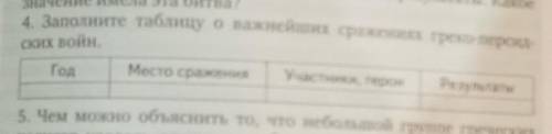 Заполните таблицу о важнейших сражений греко-персидский войн