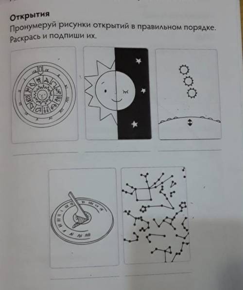 Прономеруй рисунки открытий в правильном порядке раскрась и подпеши их