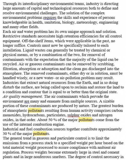 ответить на вопросы по тексту. 1. How are pollutants generally treated? Name four different processe