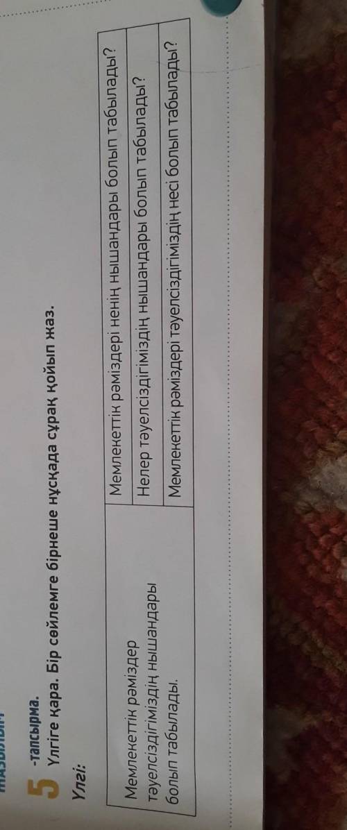3-тапсырма 27-бет,5-тапсырмаҮлгіге қара. Бір сөйлемге бірнеше нұсқада сұрақ қойып жаз.Посмотрите на