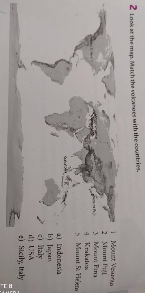 2 Look at the map. Match the volcanoes with the countries.