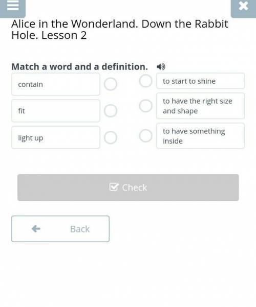 Alice in the Wonderland. Down the Rabbit Hole. Lesson 2 Match a world and definition.