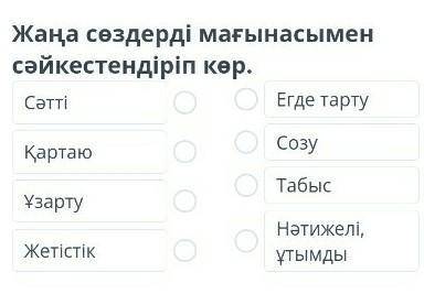 Жаңа сөздерді мағынасымен сәйкестендіріп көр Сәтті
