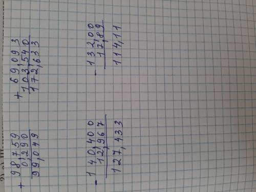 Задание 2. Выполни письменно в тетради. 1)98,759 + 0,292)69,093 + 103,543)140,4 - 12,9674)132 – 17,8