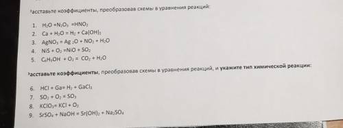 Расставьте коэффициенты преобразовав схемы в уравнения реакций (химия 8 класс)