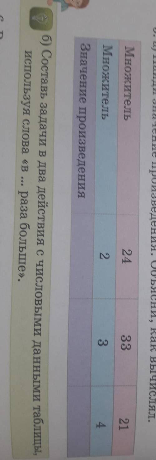 б)Составь задачи в два действия с числовыми данными таблицы используя слова в...раза больше Три з