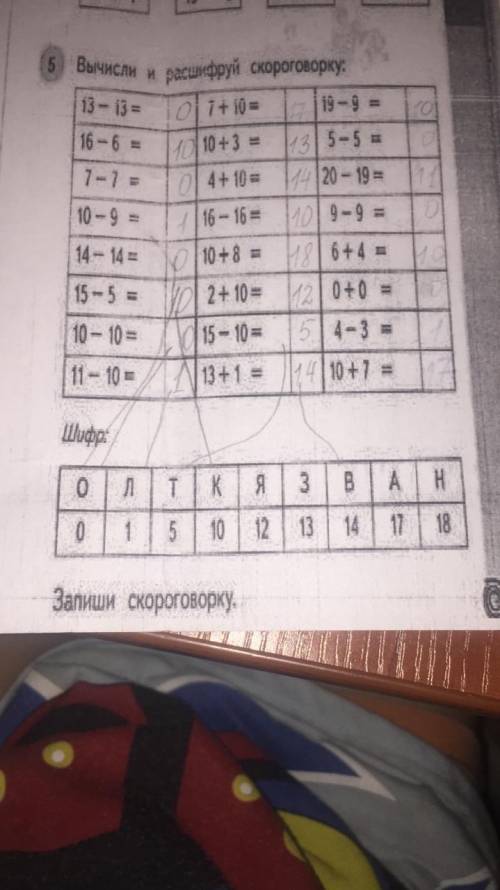 Шифр;О0Л1Т5К10Я12З13В14А17Н18:ЗАПИШИ СКОРОГОВОРКУ