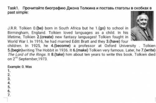 Прочитайте биографию Джона Толкина и поставь глаголы в скобках в Past Simple