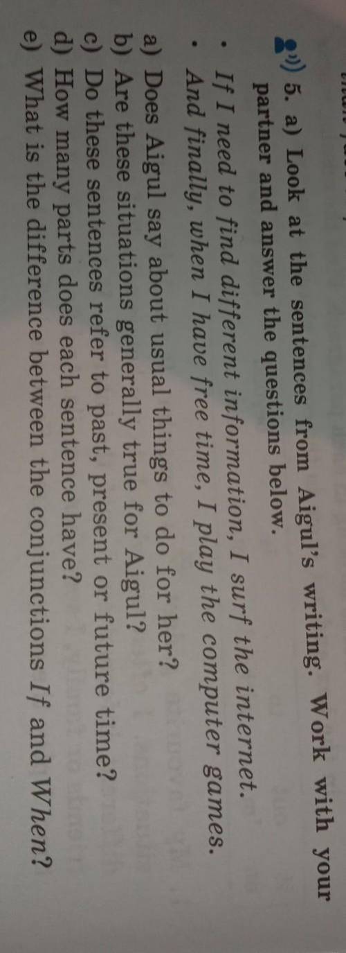 Look at the sentences from aigul's writing. work with your partnerand answer the questions below.