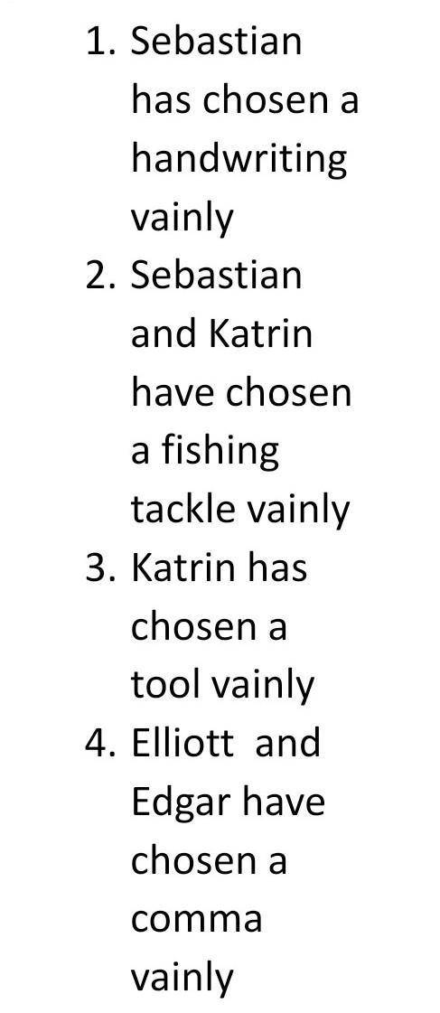 Sebastian has chosen a handwriting vainly Sebastian and Katrin have chosen a fishing tackle vainly