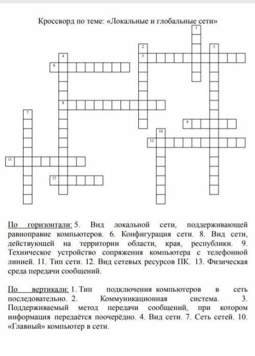 Кроссворд по теме: Локальные и глобальные сети 