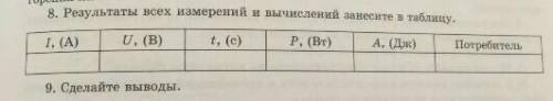 Результаты всех измерений и вычислений занесите в таблицу 