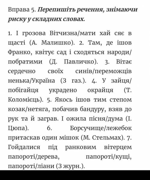 Перепишіть речення знімаючи риску у складних словах 