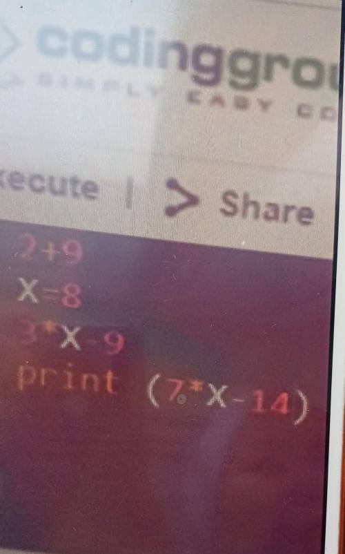 Python Python python нужно зделать информатика 2+9Х=8 3•Х-9 print(7•X-14) 