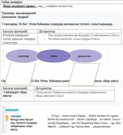 Жұмыс реті Сабақ мазмұны Таныс (Ознакомься)Орында(выполни)Орында(выполни) Жаңа сөздермен жұмыс: -о