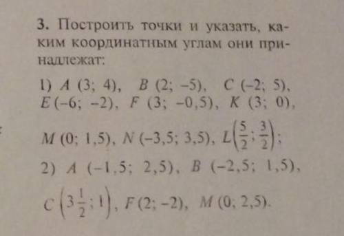3. Построить точки и указать, каким координатным углам они принадлежат: (остальное на картинке)