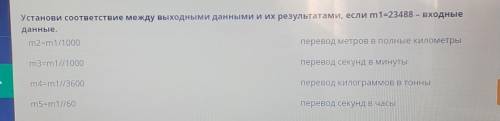 Установи соответствие между выходными данными и их результатами, если m1=23488 – входные данные.m2=m