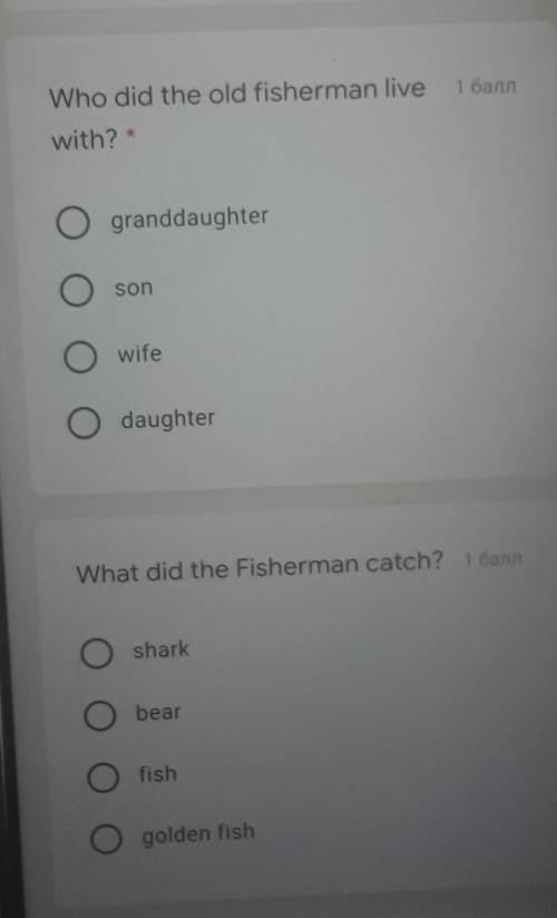Who did the old fisherman livewith?*O granddaughterООsonwifedaughter
