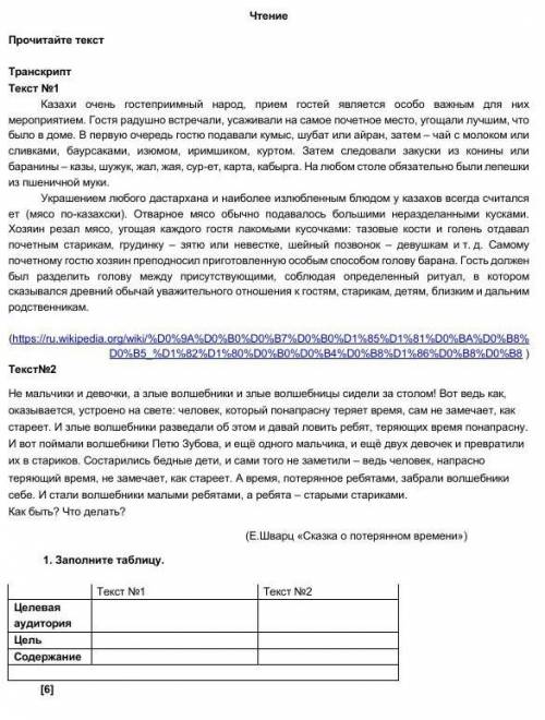 нужно к каждому тексту определить целевую аудиторию и цель и содержание 