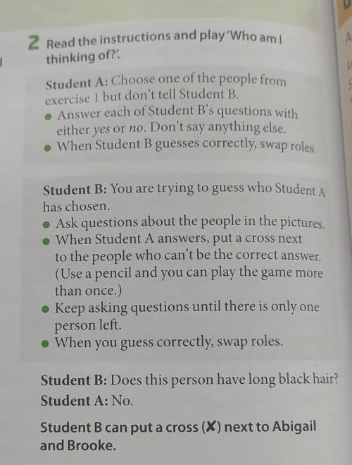 2 Read the instructions and play'Who amithinking of?.