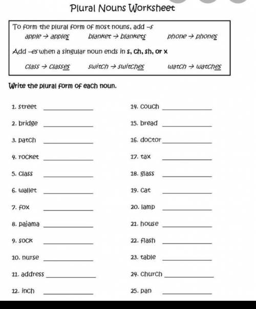 Plural Nouns WorksheetБЫСТРО 