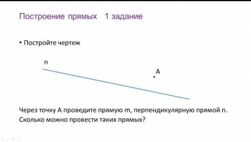 Через точку А проведите прямую m, перпендикулярную прямой n. Сколько можно провести таких прямых