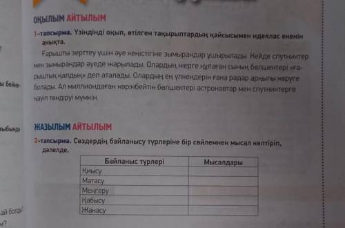 2-тапсырма. Сөздердің байланысу түрлеріне бір сөйлемнен мысал келтіріп, дәлелде.