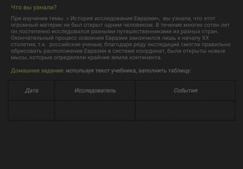 Заполните таблицу исследования Евразии​