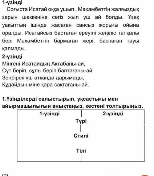 Үзінділерді салыстырып, ұқсастығы мен айырмашылығын анықтаңыз, кестені толтырыңыз