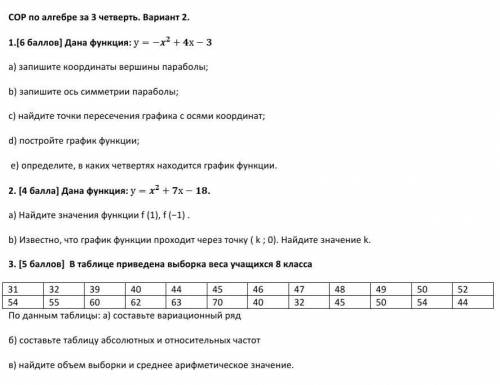 сор по алгебре за 3 четверть, 8 класс чем сможете нужно