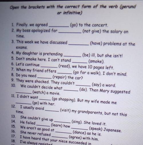 Open the brackets with the correct form of the verb (gerund or infinitive)1 -12