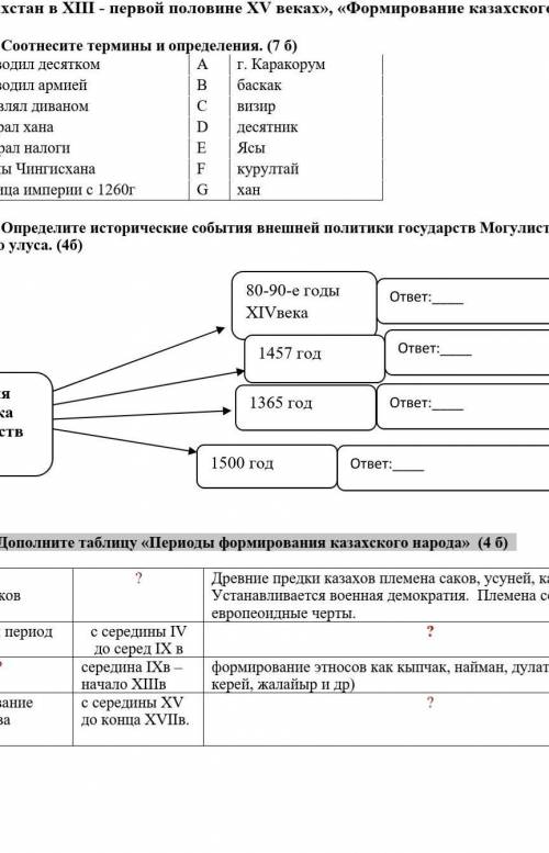 Заполни таблицу период формирование казахского народа сор