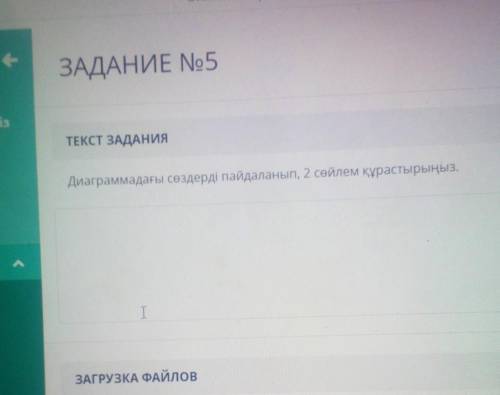 ВРЕМЯ ЗАДАНИЕ No5ТЕКСТ ЗАДАНИЯДиаграммадағы сөздерді пайдаланып, 2 сөйлем құрастырыңыз.T